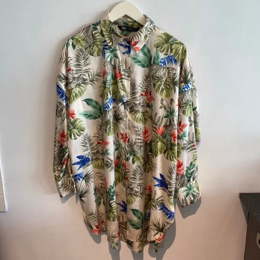 𝐙𝐀𝐑𝐀 Oversized tropical print shirt dress Size M - Picture 3 of 10